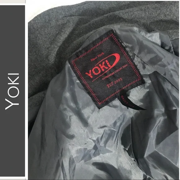 Yoki Mid-Length Coat Charcoal Body & Belt, Black Leather Sleeves Size XL NWT - Picture 5 of 7